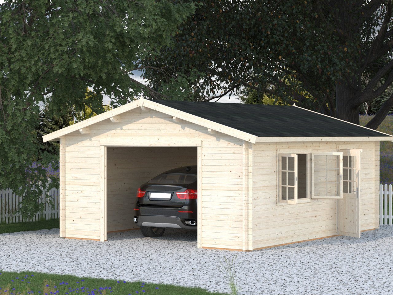 Palmako Garage Holzgarage Roger 23,9 ohne Tor farblos, Einzelgarage aus Holz mit Blechdach Kupferbraun von Palmako