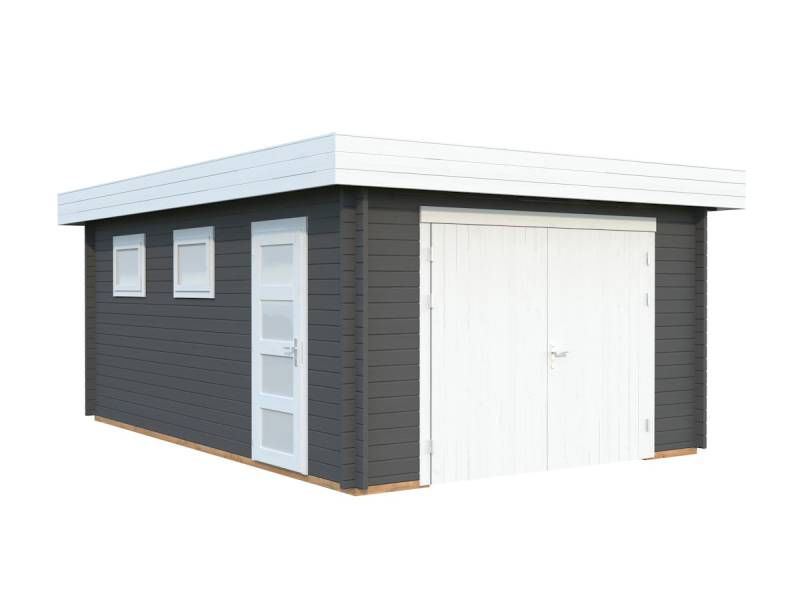 Palmako Garage Rasmus 19,0 m² - 44 mm - mit Holztor dunkelgrau/weiß lackiert von Palmako