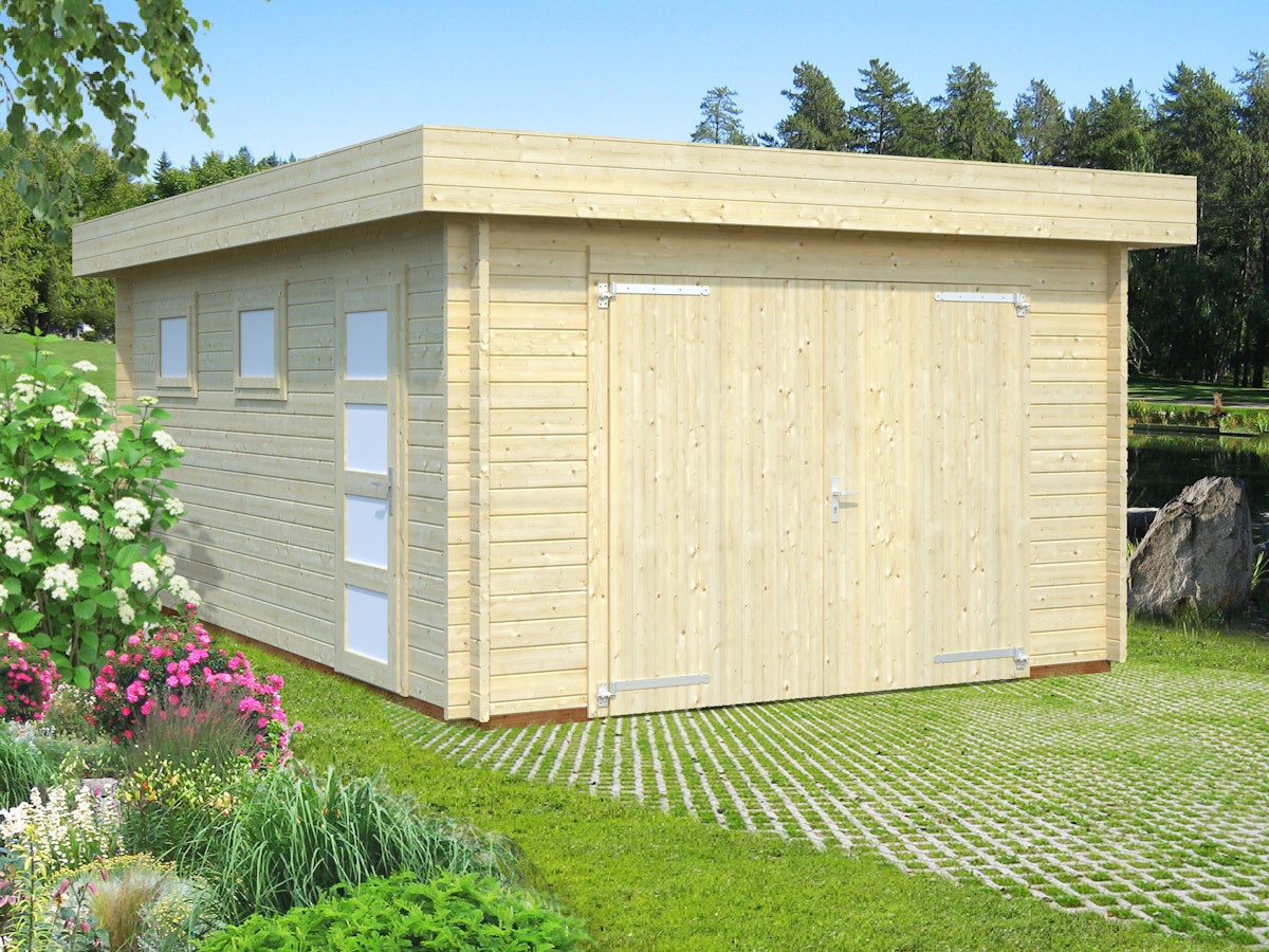 Palmako Garage Rasmus 19,0 m² - 44 mm - mit Holztor von Palmako
