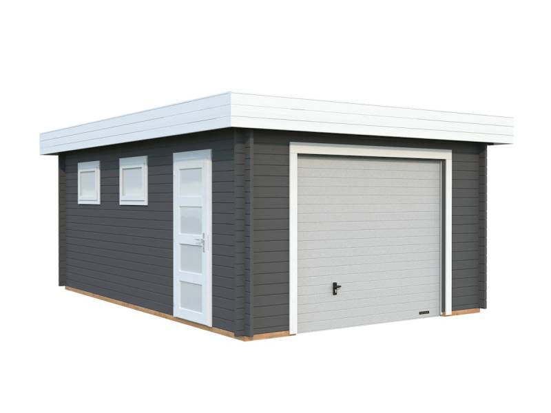 Palmako Garage Rasmus 19,0 m² - 44 mm - mit Sektionaltor dunkelgrau/weiß lackiert von Palmako