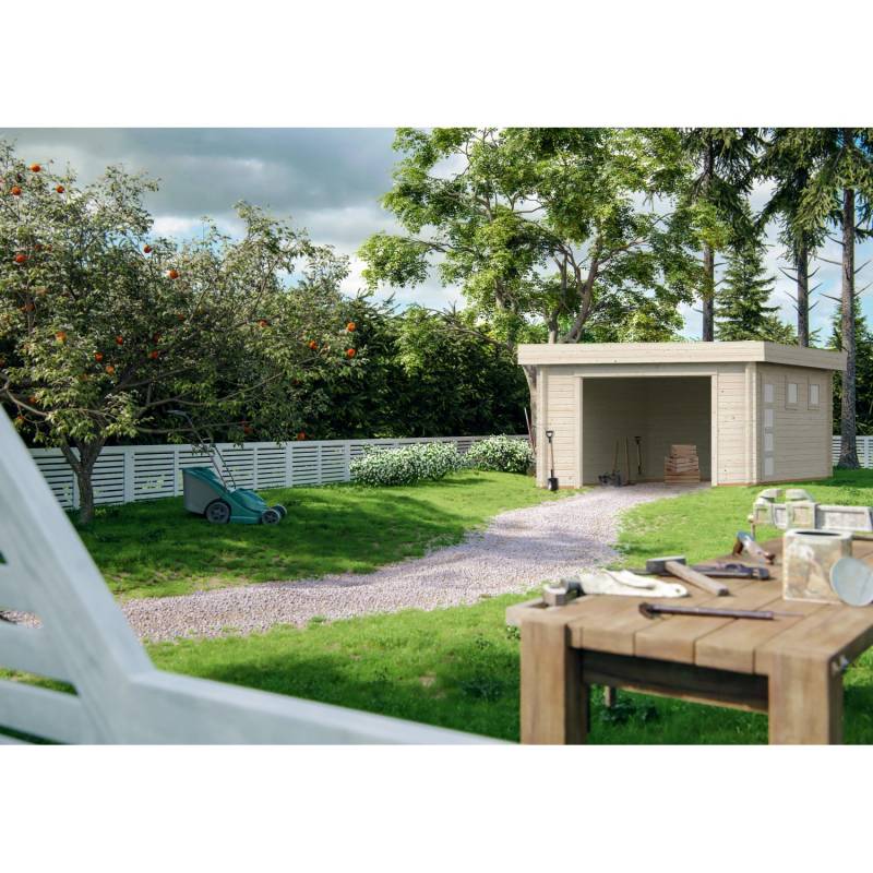 Palmako Garage Rasmus ohne Tor 360 x 550 cm Lackiert Weiß FSC® von Palmako