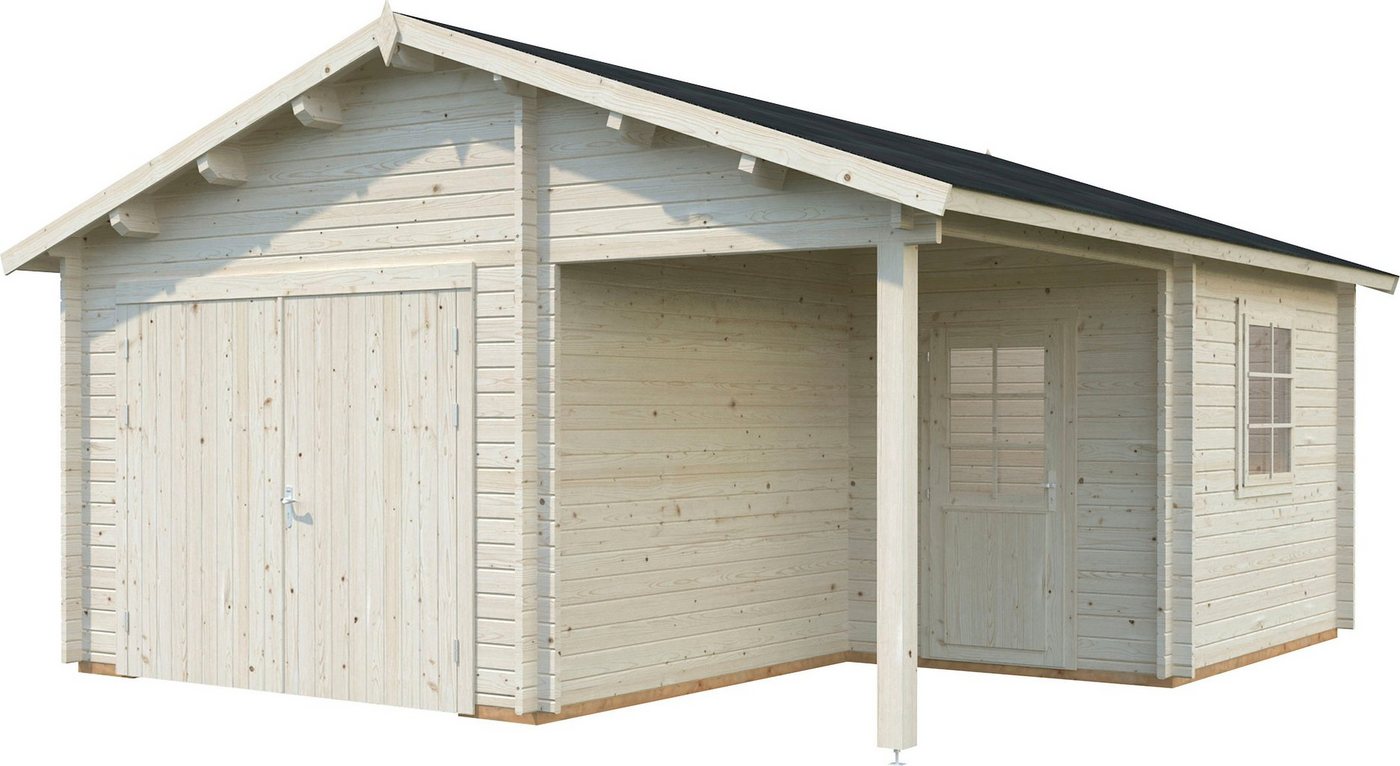 Palmako Garage Roger, BxTxH: 564x601x321 cm, mit Anbau und Holztor, natur von Palmako