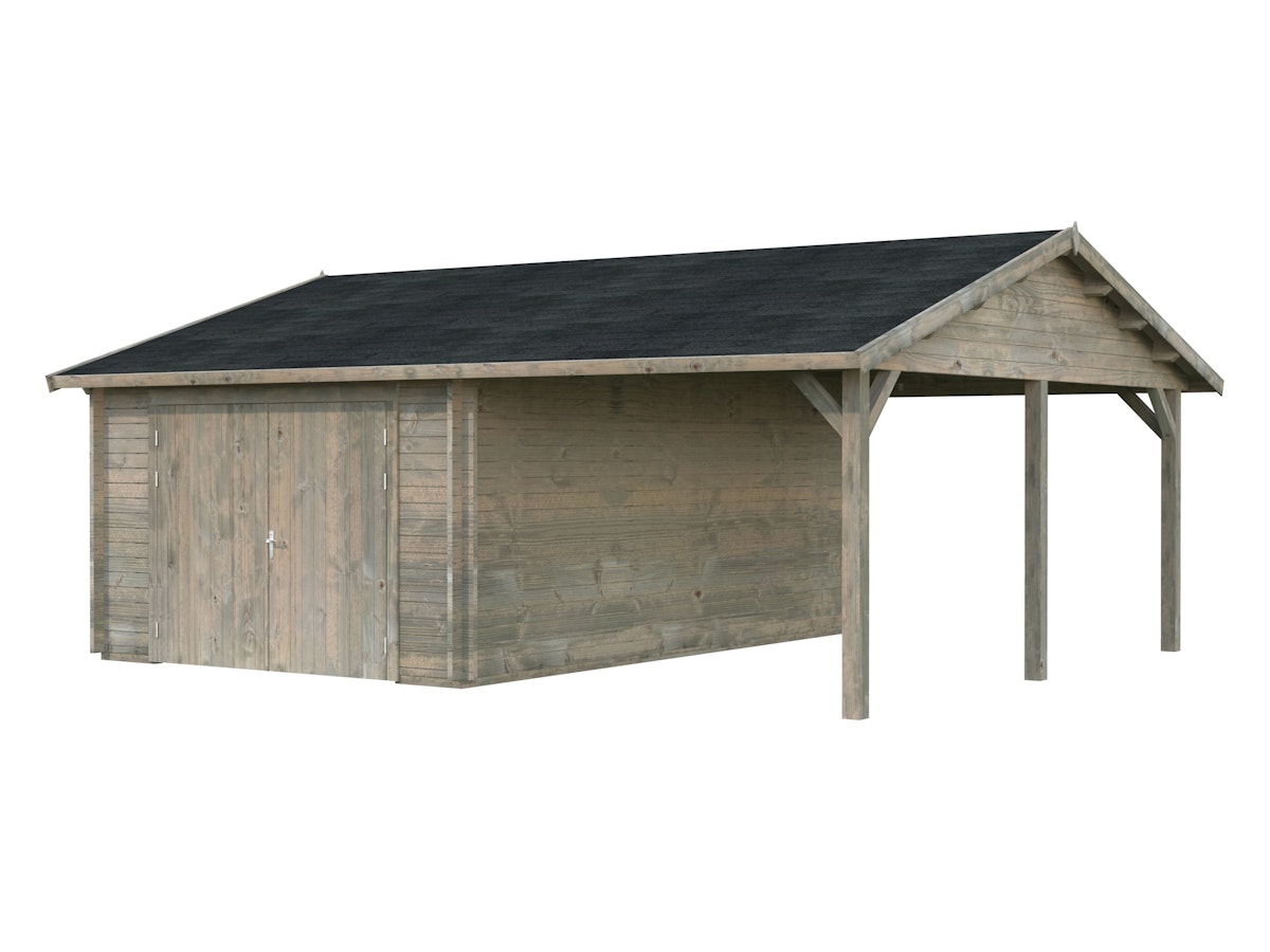 Palmako Garage Roger 19,0 + 16,2 m² - 44 mm - mit Holztor grau tauchgrundiert Palmako Garage Roger 19,0 + 16,2 m² - 44 mm - mit Holztor grau tauchgrundiert von Palmako