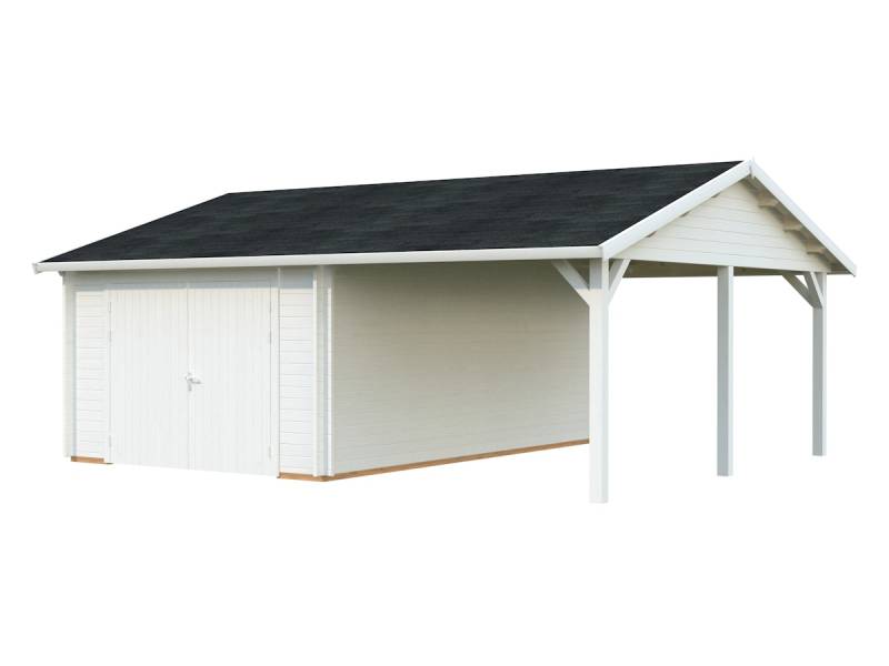 Palmako Garage Roger 19,0 + 16,2 m² - 44 mm - mit Holztor weiß lackiert von Palmako
