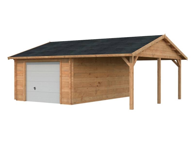 Palmako Garage Roger 19,0 + 16,2 m² - 44 mm - mit Sektionaltor hellbraun tauchgrundiert von Palmako