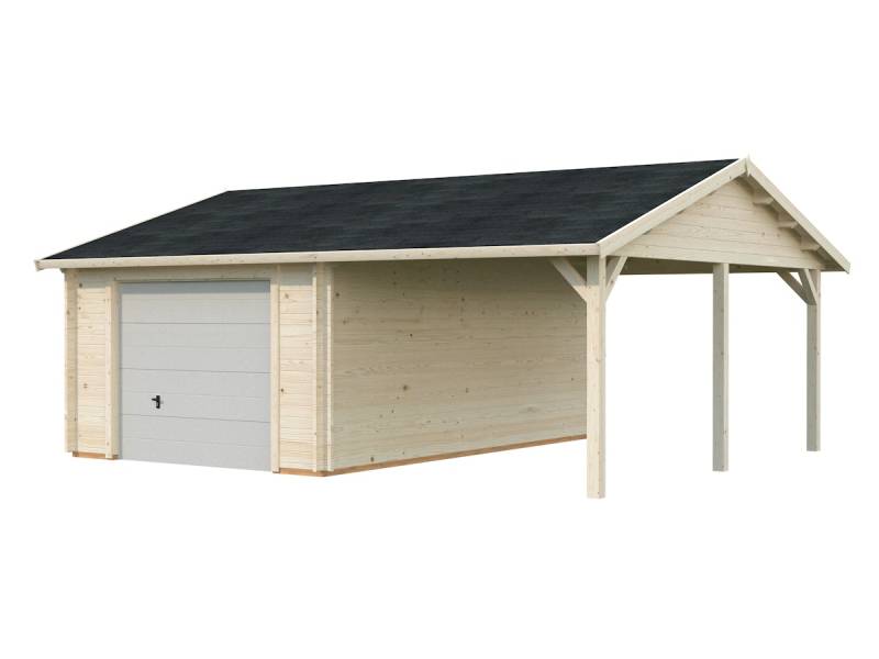 Palmako Garage Roger 19,0 + 16,2 m² - 44 mm - mit Sektionaltor transparent tauchgrundiert von Palmako
