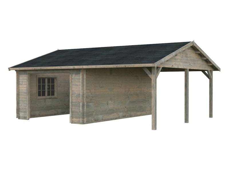 Palmako Garage Roger 19,0 + 16,2 m² - 44 mm - ohne Holztor grau tauchgrundiert von Palmako