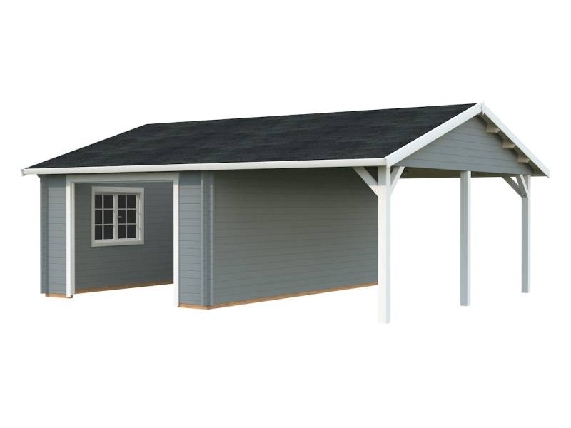 Palmako Garage Roger 19,0 + 16,2 m² - 44 mm - ohne Holztor hellgrau/weiß lackiert von Palmako