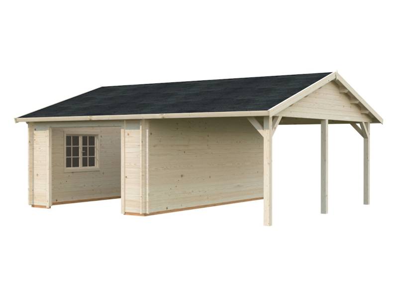 Palmako Garage Roger 19,0 + 16,2 m² - 44 mm - ohne Holztor transparent tauchgrundiert von Palmako