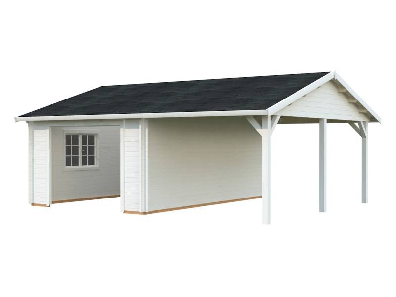 Palmako Garage Roger 19,0 + 16,2 m² - 44 mm - ohne Holztor weiß/weiß lackiert von Palmako
