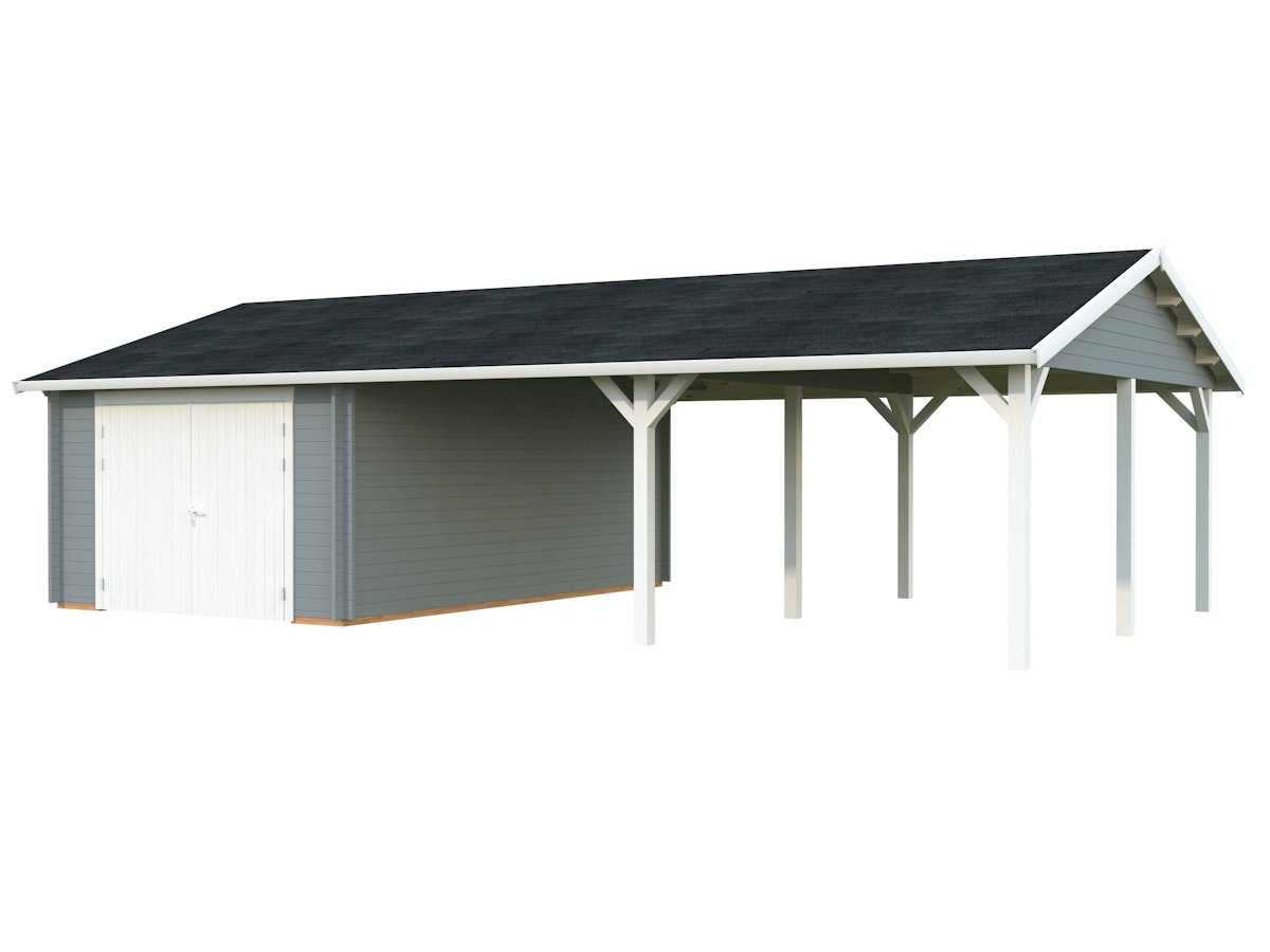 Palmako Garage Roger 19,0 + 33,2 m² - 44 mm - mit Holztor - hellgrau-weiß lackiert Palmako Garage Roger 19,0 + 33,2 m² - 44 mm - mit Holztor - hellgrau-weiß lackiert von Palmako