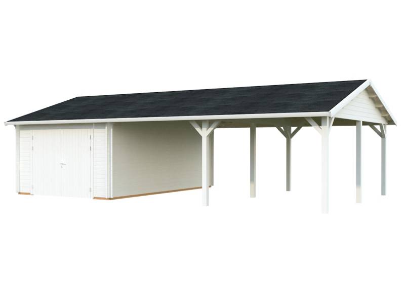 Palmako Garage Roger 19,0 + 33,2 m² - 44 mm - mit Holztor - weiß lackiert von Palmako