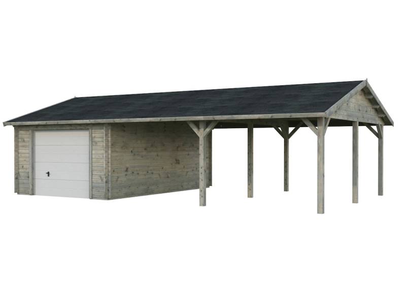 Palmako Garage Roger 19,0 + 33,2 m² - 44 mm - mit Sektionaltor - grau tauchgrundiert von Palmako