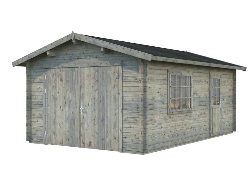 Palmako Garage Roger 19,0 m² - 44 mm - mit Holztor Grau tauchimprägniert von Palmako