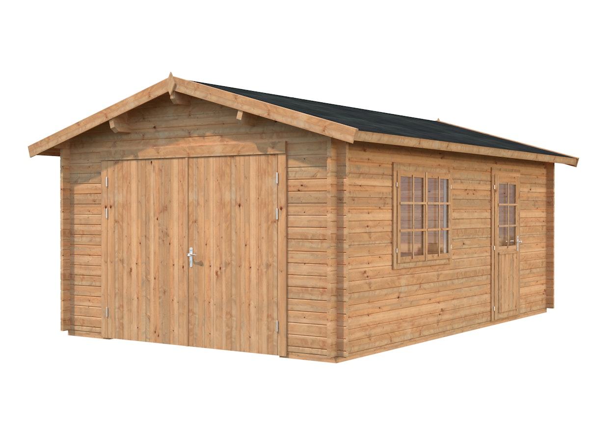 Palmako Garage Roger 19,0 m² - 44 mm - mit Holztor Hellbraun tauchimprägniert von Palmako