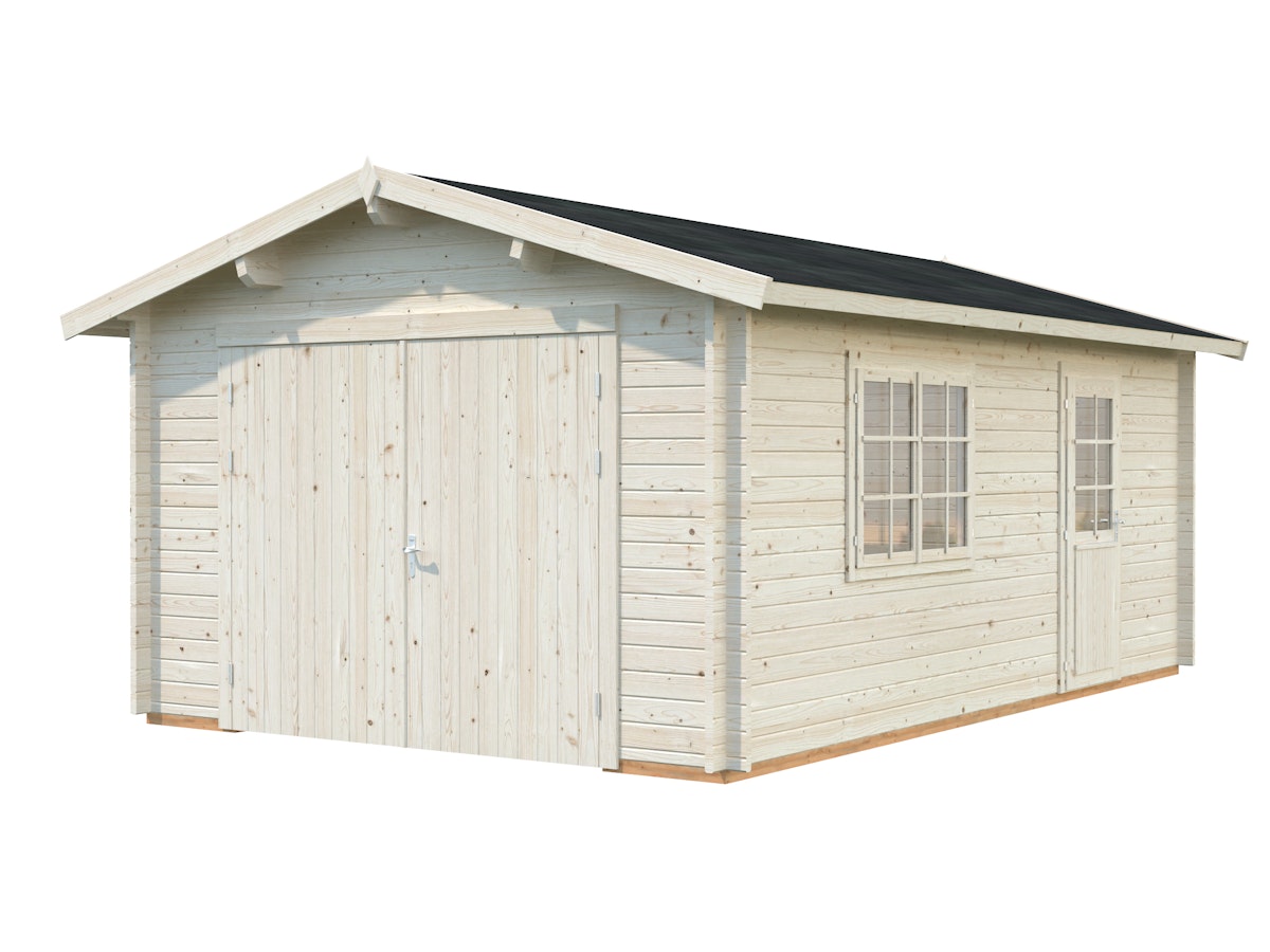 Palmako Garage Roger 19,0 m² - 44 mm - mit Holztor Transparent tauchimprägniert von Palmako