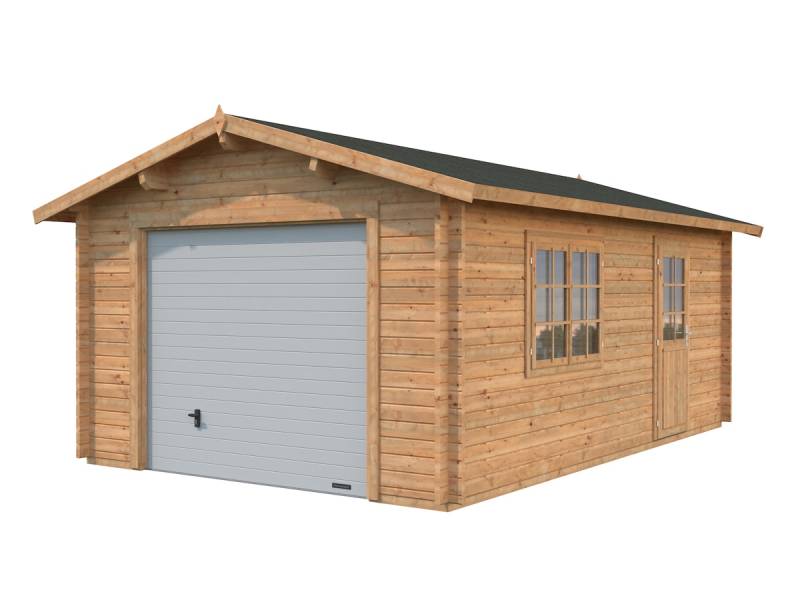Palmako Garage Roger 19,0 m² - 44 mm - mit Sektionaltor Hellbraun tauchimprägniert von Palmako