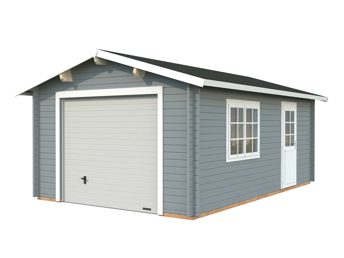 Palmako Garage Roger 19,0 m² - 44 mm - mit Sektionaltor hellgrau/weiß lackiert Palmako Garage Roger 19,0 m² - 44 mm - mit Sektionaltor hellgrau/weiß lackiert von Palmako