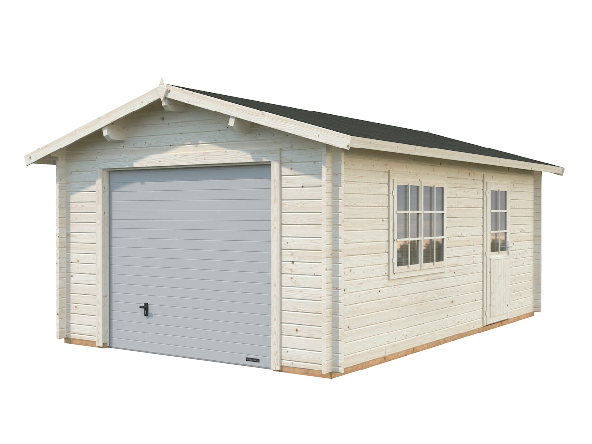 Palmako Garage Roger 19,0 m² - 44 mm - mit Sektionaltor naturbelassen von Palmako