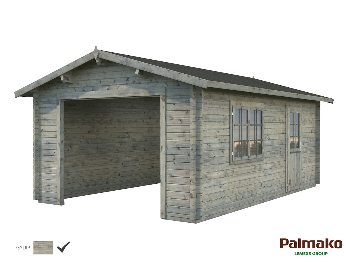 Palmako Garage Roger 19,0 m² - 44 mm - ohne Tor Grau tauchimprägniert von Palmako