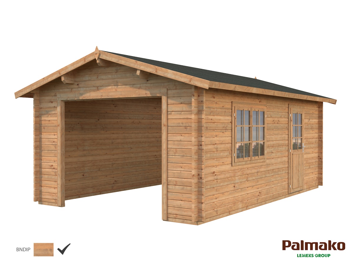 Palmako Garage Roger 19,0 m² - 44 mm - ohne Tor Hellbraun tauchimprägniert von Palmako