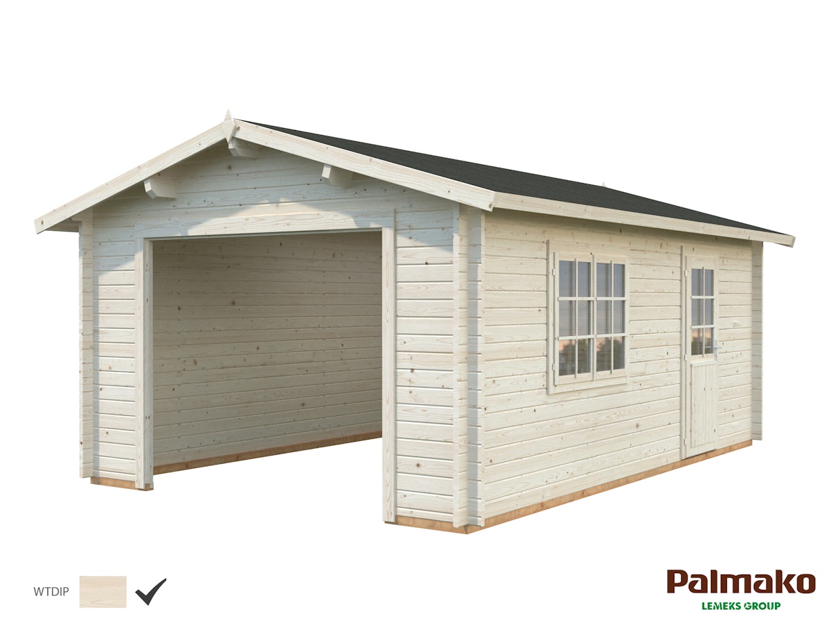 Palmako Garage Roger 19,0 m² - 44 mm - ohne Tor Transparent tauchimprägniert von Palmako