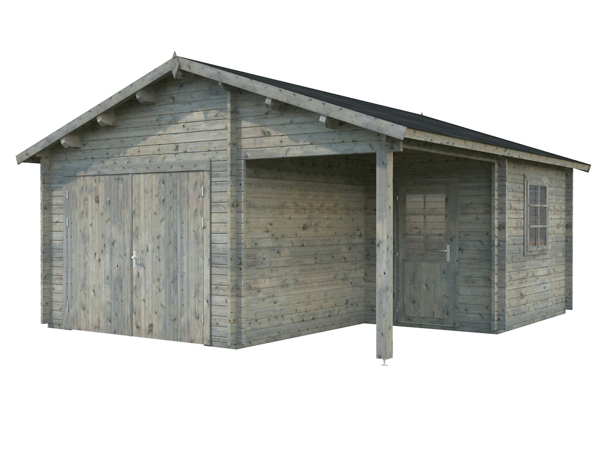 Palmako Garage Roger 21,9+5,2 m² - 44 mm - mit Holztor Grau tauchimprägniert von Palmako