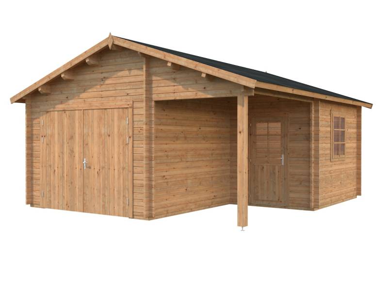 Palmako Garage Roger 21,9+5,2 m² - 44 mm - mit Holztor Hellbraun tauchimprägniert von Palmako