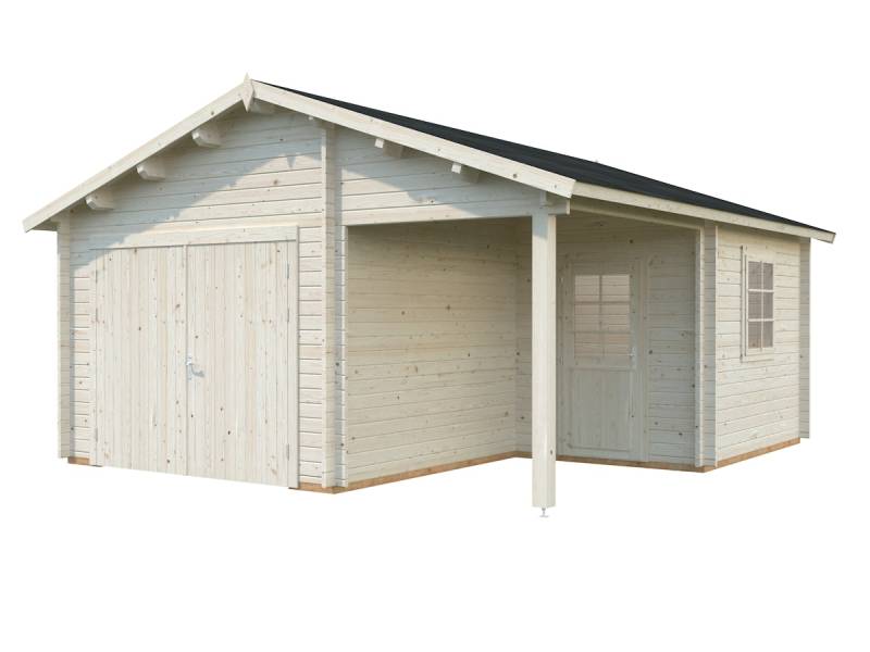Palmako Garage Roger 21,9+5,2 m² - 44 mm - mit Holztor Transparent tauchimprägniert von Palmako