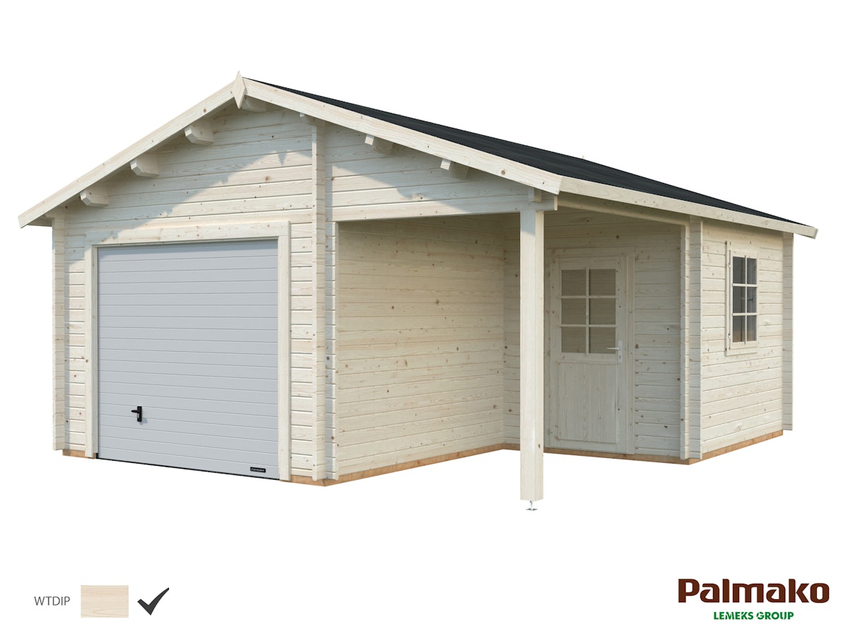 Palmako Garage Roger 21,9+5,2 m² - 44 mm - mit Sektionaltor Transparent tauchimprägniert von Palmako