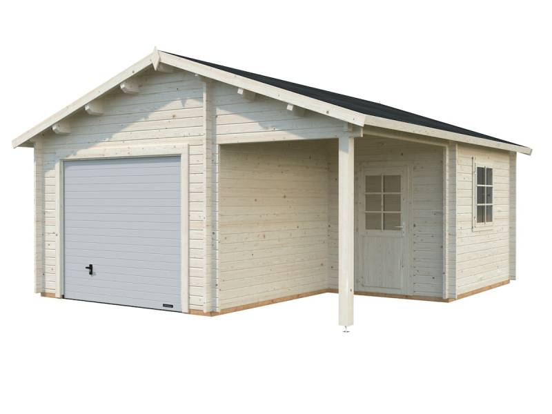 Palmako Garage Roger 21,9+5,2 m² - 44 mm - mit Sektionaltor naturbelassen von Palmako