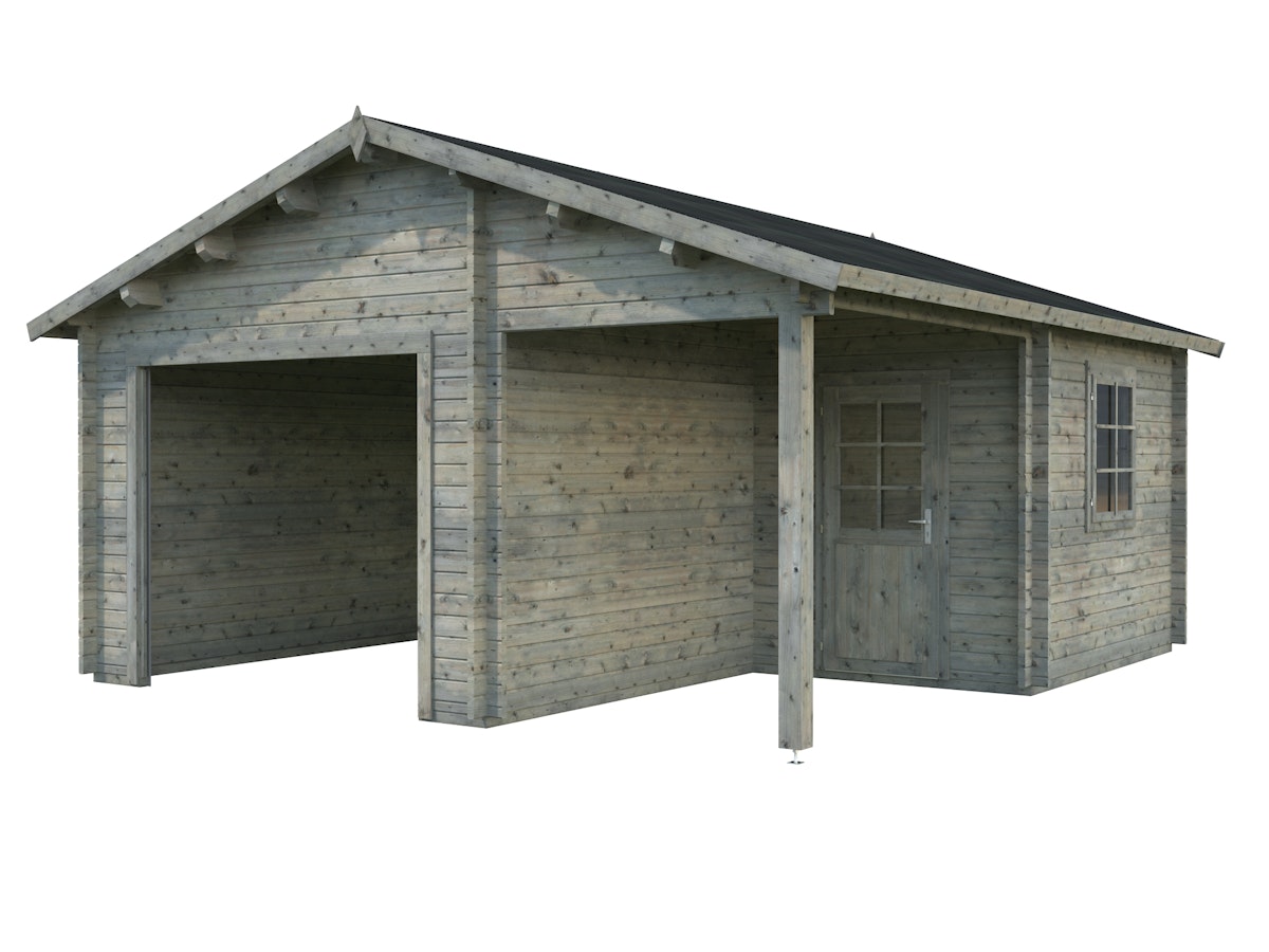 Palmako Garage Roger 21,9+5,2 m² - 44 mm - ohne Tor Grau tauchimprägniert von Palmako