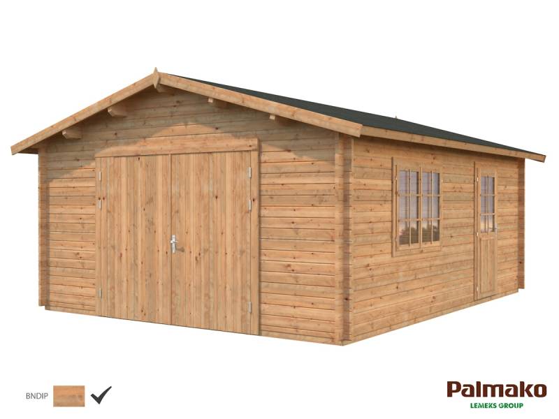 Palmako Garage Roger 23,9 m² - 44 mm - mit Holztor Hellbraun tauchimprägniert von Palmako