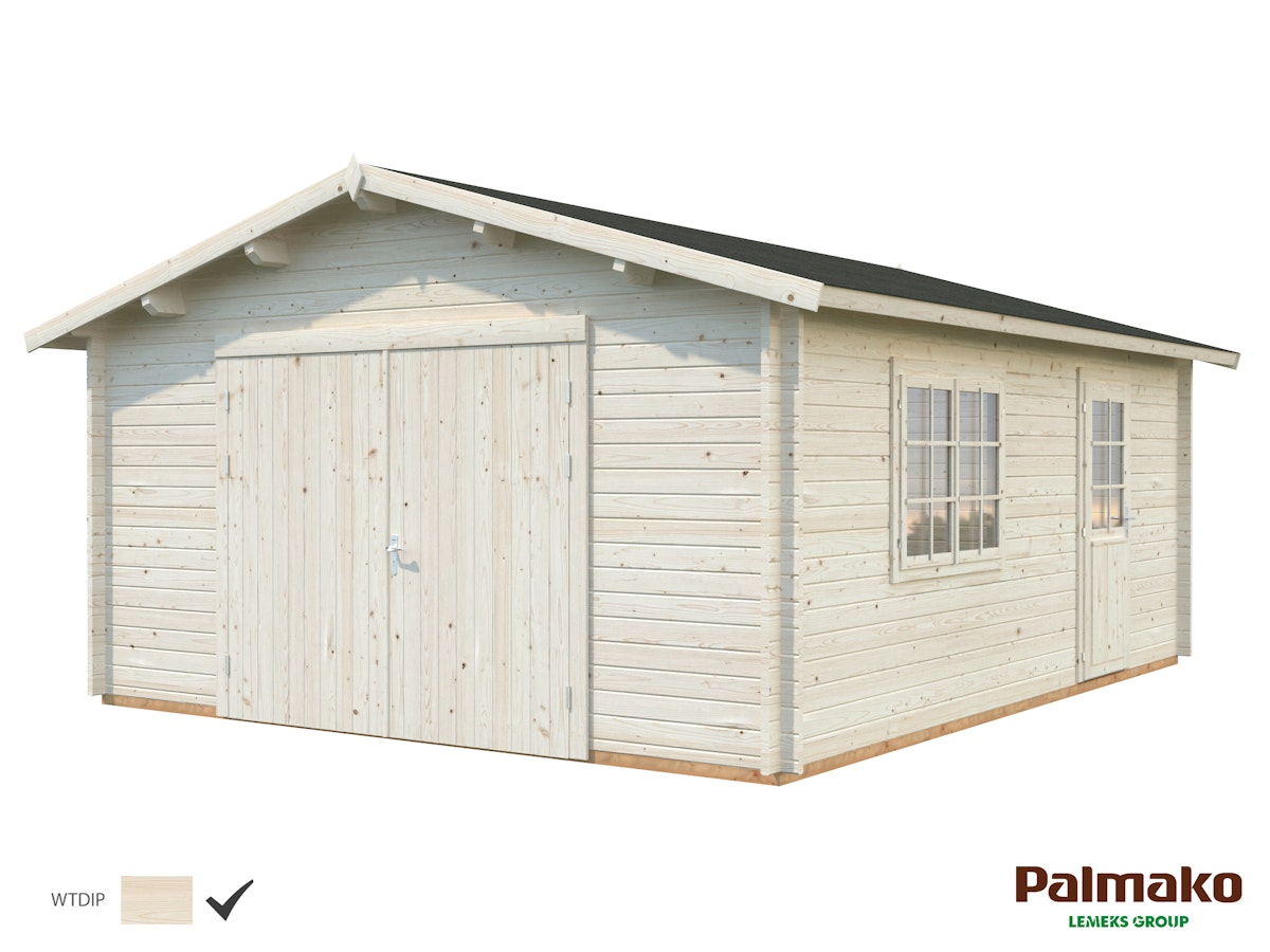 Palmako Garage Roger 23,9 m² - 44 mm - mit Holztor Transparent tauchimprägniert von Palmako