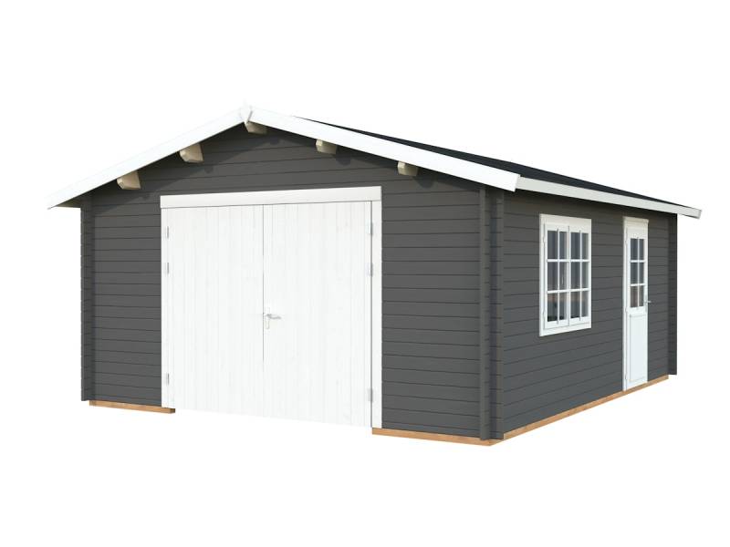 Palmako Garage Roger 23,9 m² - 44 mm - mit Holztor dunkelgrau/weiß lackiert von Palmako
