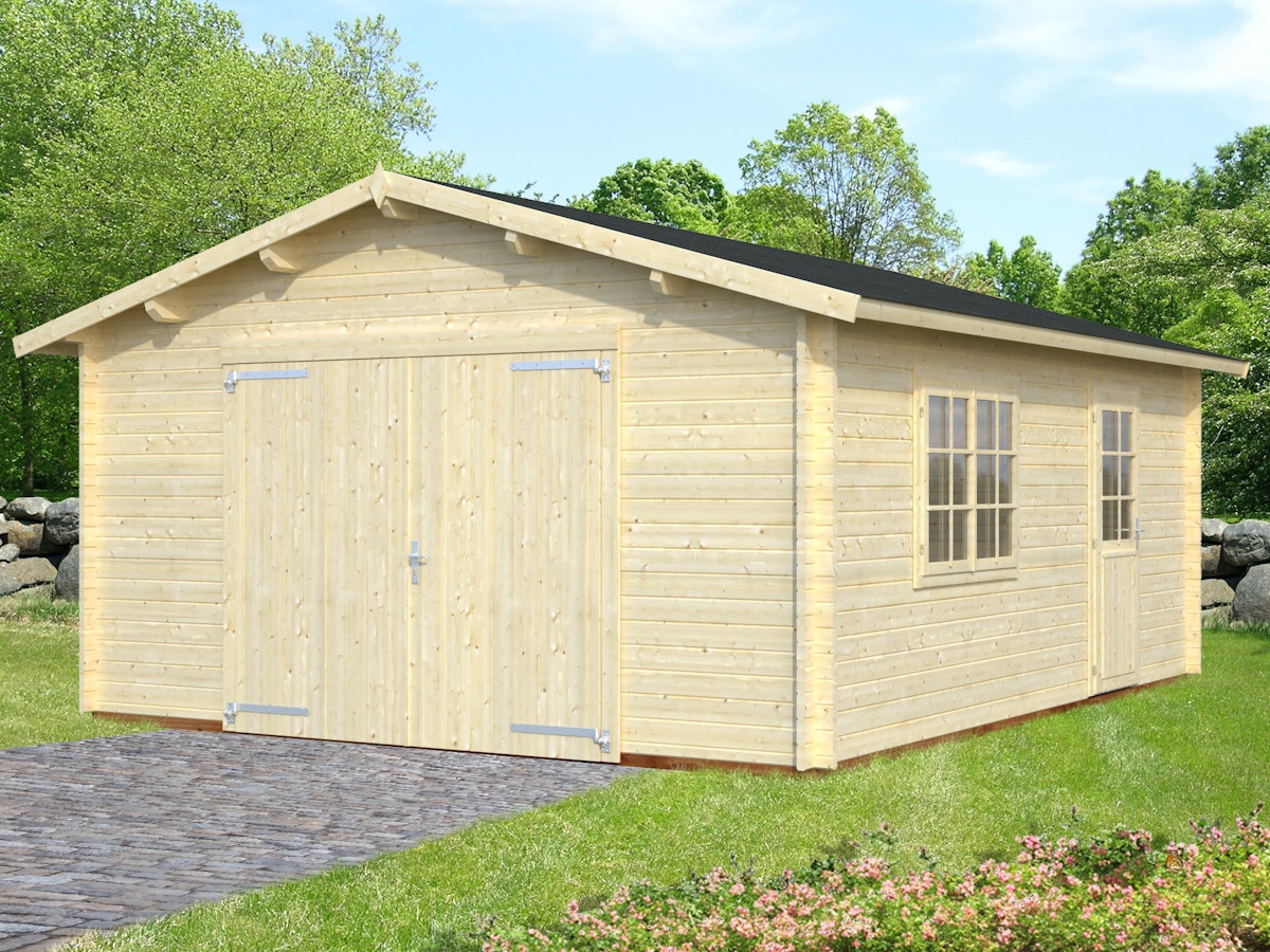 Palmako Garage Roger 23,9 m² - 44 mm - mit Holztor naturbelassen von Palmako