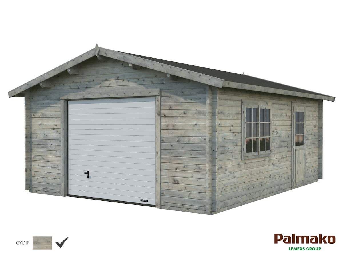 Palmako Garage Roger 23,9 m² - 44 mm - mit Sektionaltor Grau tauchimprägniert von Palmako
