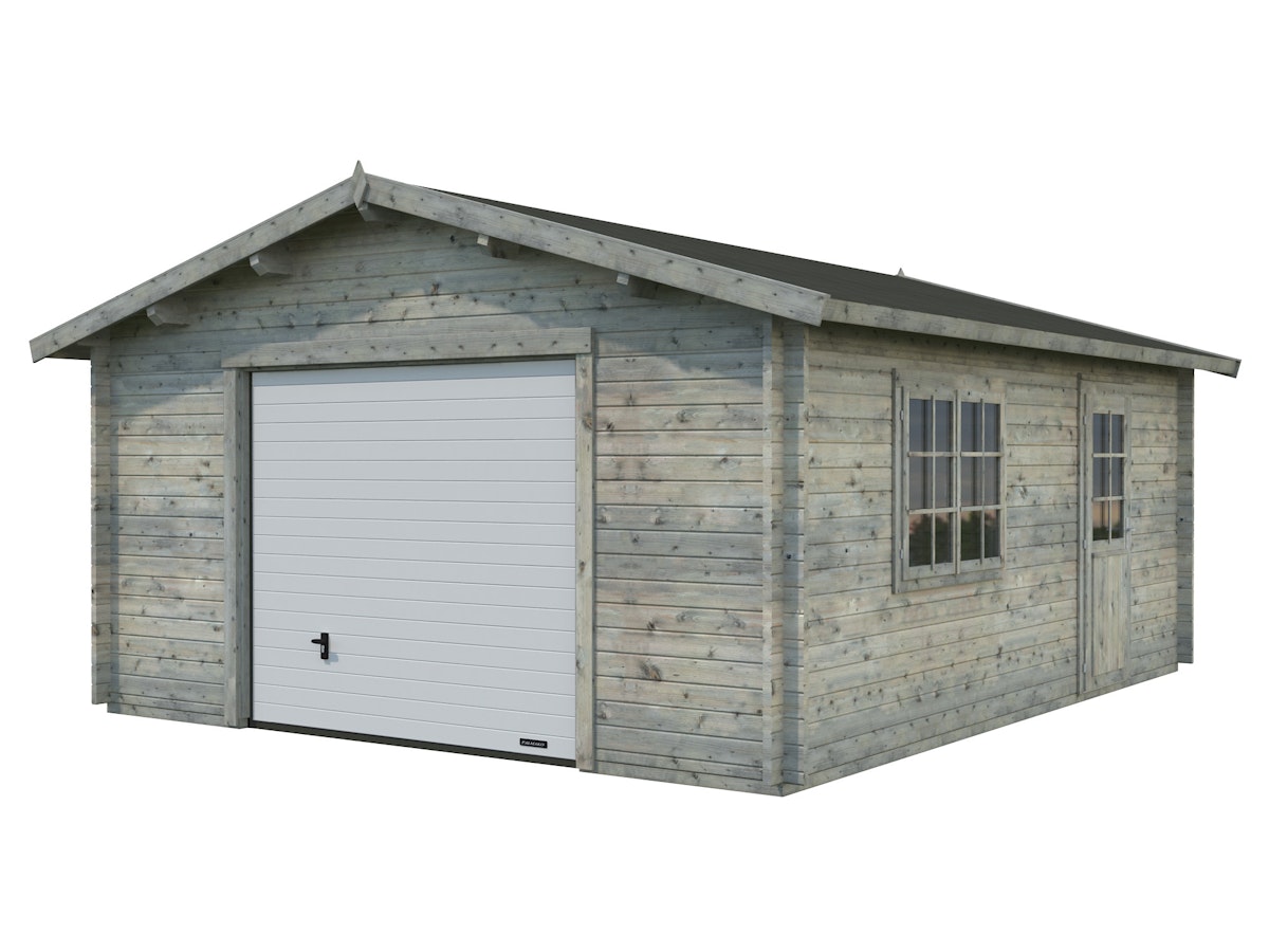 Palmako Garage Roger 23,9 m² - 44 mm - mit Sektionaltor Grau tauchimprägniert Palmako Garage Roger 23,9 m² - 44 mm - mit Sektionaltor Grau tauchimprägniert von Palmako