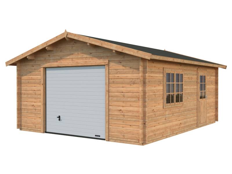 Palmako Garage Roger 23,9 m² - 44 mm - mit Sektionaltor Hellbraun tauchimprägniert von Palmako