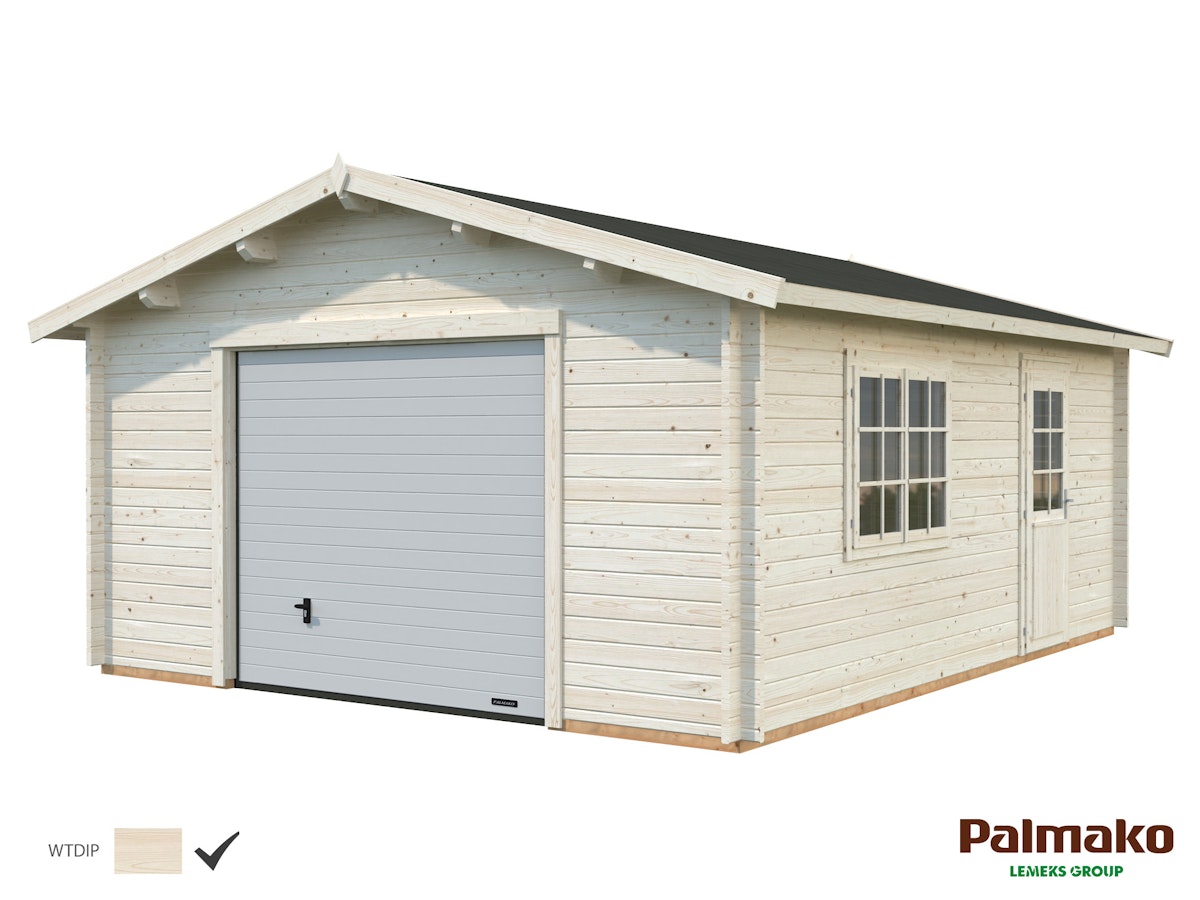 Palmako Garage Roger 23,9 m² - 44 mm - mit Sektionaltor Transparent tauchimprägniert von Palmako