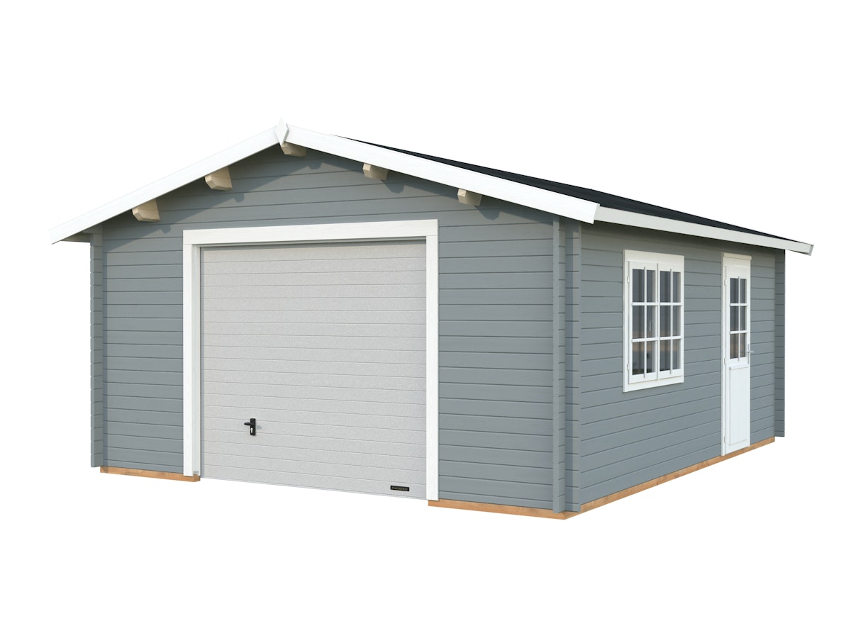 Palmako Garage Roger 23,9 m² - 44 mm - mit Sektionaltor hellgrau/weiß lackiert Palmako Garage Roger 23,9 m² - 44 mm - mit Sektionaltor hellgrau/weiß lackiert von Palmako