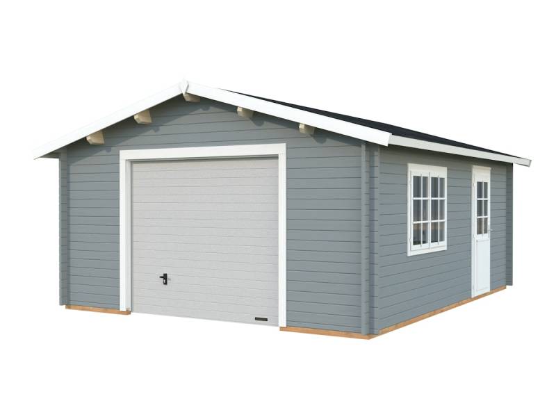Palmako Garage Roger 23,9 m² - 44 mm - mit Sektionaltor hellgrau/weiß lackiert von Palmako