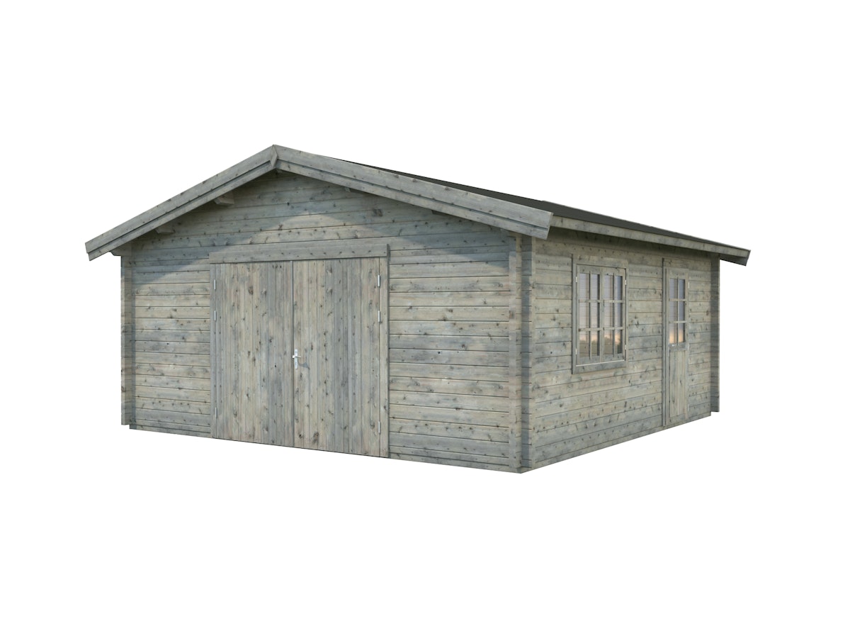 Palmako Garage Roger 27,7 m² - 70 mm - mit Holztor Grau tauchimprägniert von Palmako