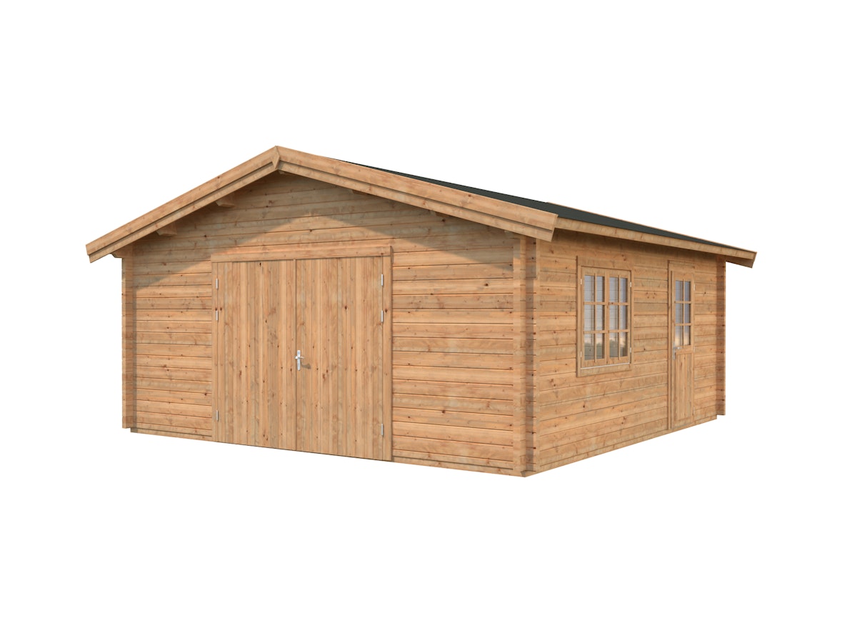 Palmako Garage Roger 27,7 m² - 70 mm - mit Holztor Hellbraun tauchimprägniert von Palmako