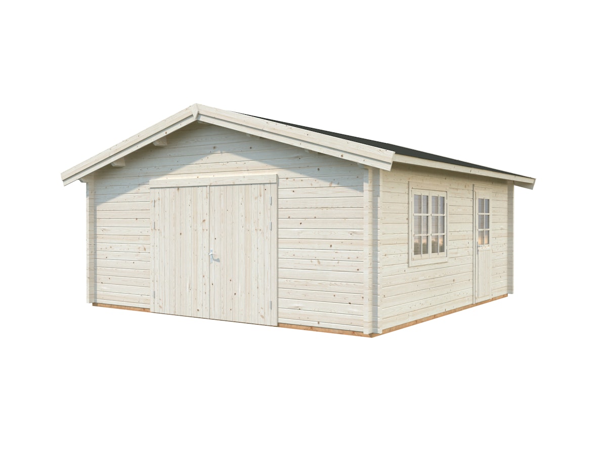 Palmako Garage Roger 27,7 m² - 70 mm - mit Holztor Transparent tauchimprägniert von Palmako
