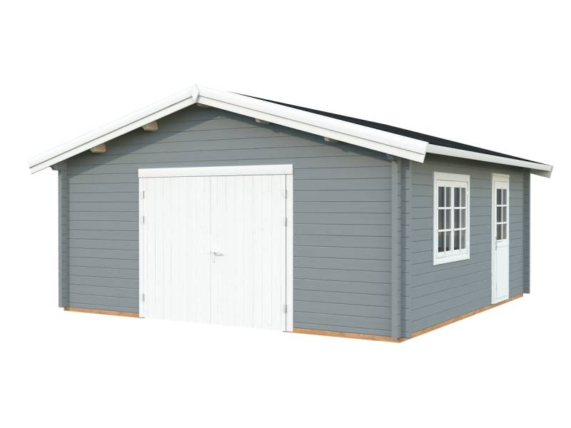 Palmako Garage Roger 27,7 m² - 70 mm - mit Holztor hellgrau/weiß lackiert von Palmako