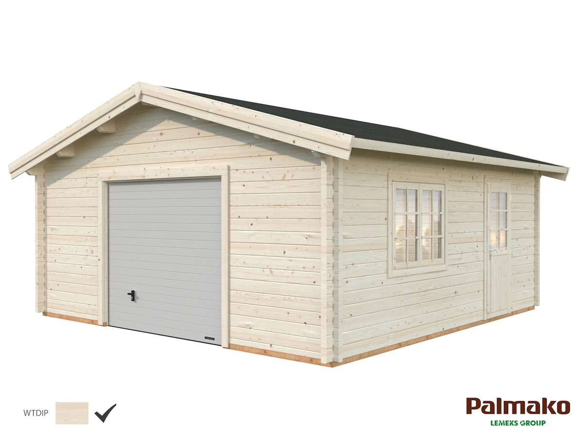 Palmako Garage Roger 27,7 m² - 70 mm - mit Sektionaltor Transparent tauchimprägniert von Palmako
