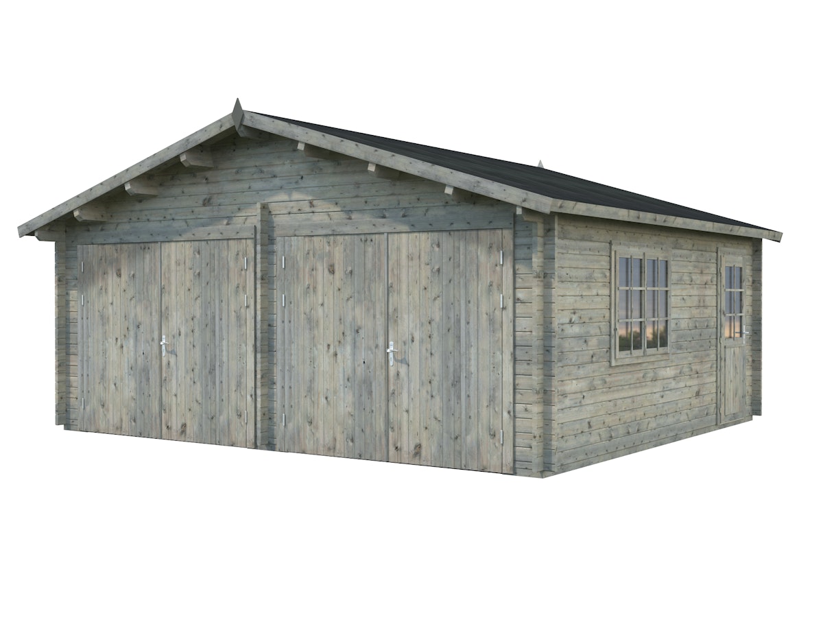 Palmako Garage Roger 28,4 m² - 44 mm - mit Holztoren Grau tauchimprägniert von Palmako