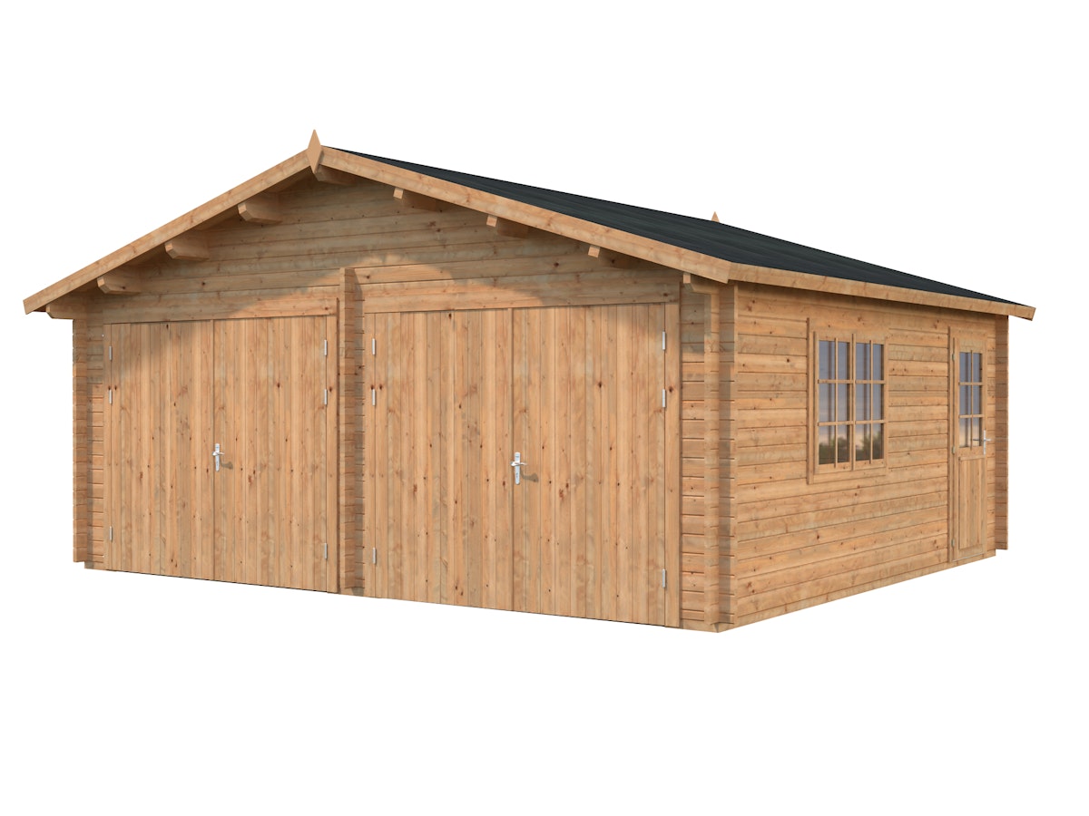 Palmako Garage Roger 28,4 m² - 44 mm - mit Holztoren Hellbraun tauchimprägniert von Palmako