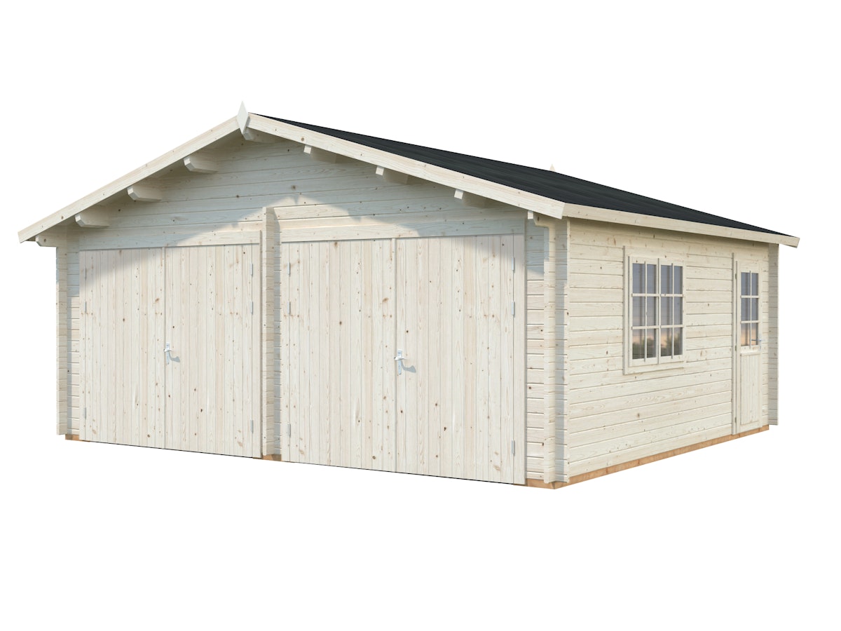 Palmako Garage Roger 28,4 m² - 44 mm - mit Holztoren naturbelassen von Palmako